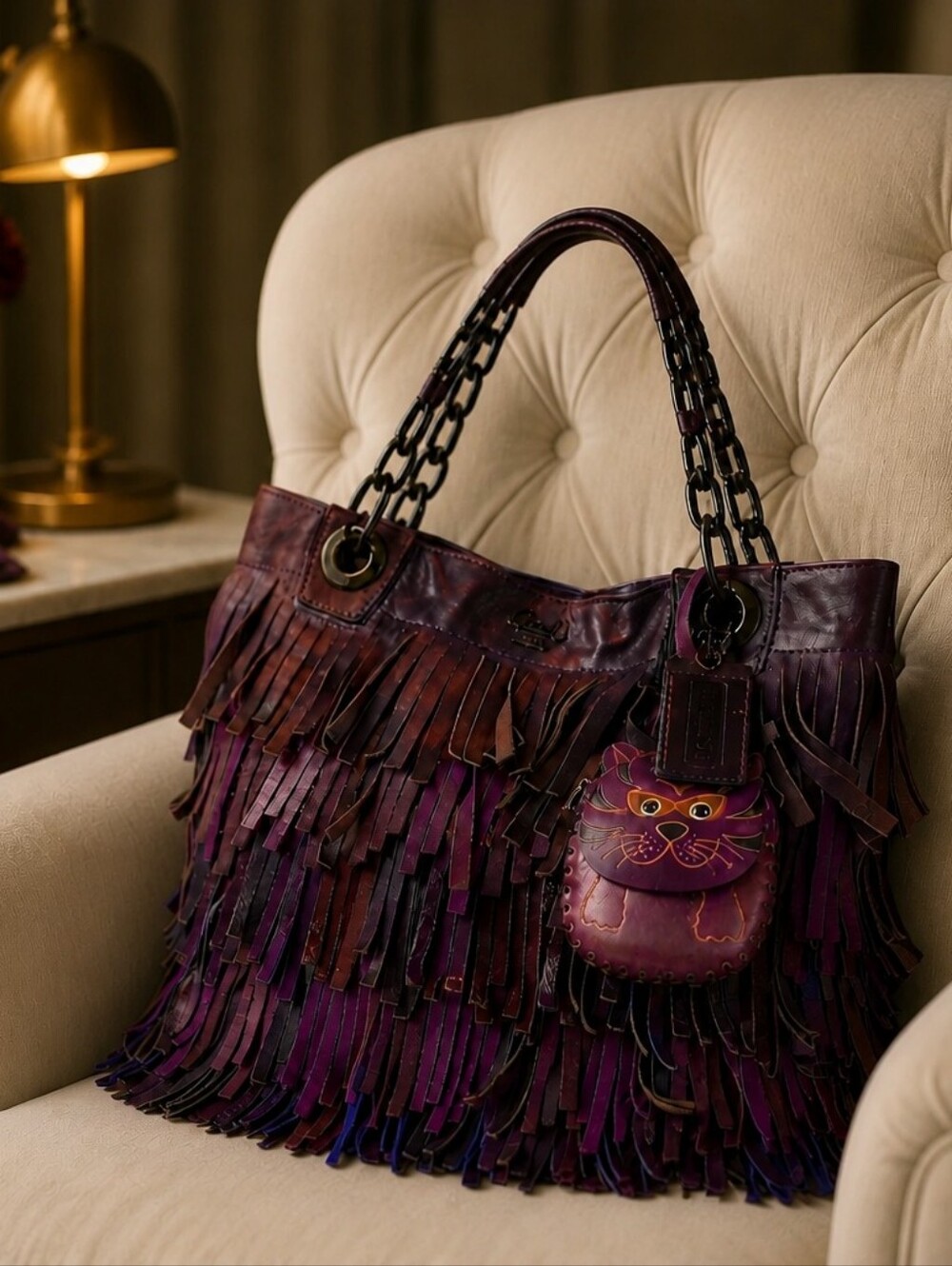R-A-R-E! COACH LTD ED/XLG/HTF FRINGED LEATHER TOTE.